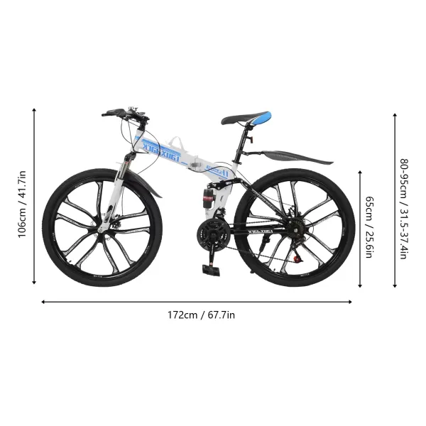 Skládací horské kolo pro dospělé MTB s kotoučovými brzdami 21 rychlostí 26" dvojité tlumení pro ženy Crossbike černá