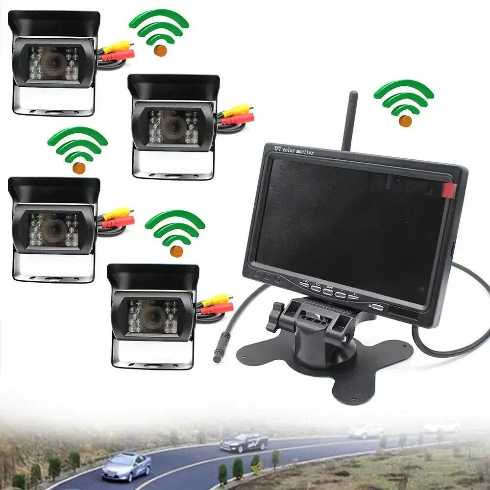 Parkovací asistenční systém pro obytné vozy 4 couvací kamery Rádio 7palcový LCD 4x bezdrátová záložní kamera do auta 7" LCD monitor pro nákladní auto Van