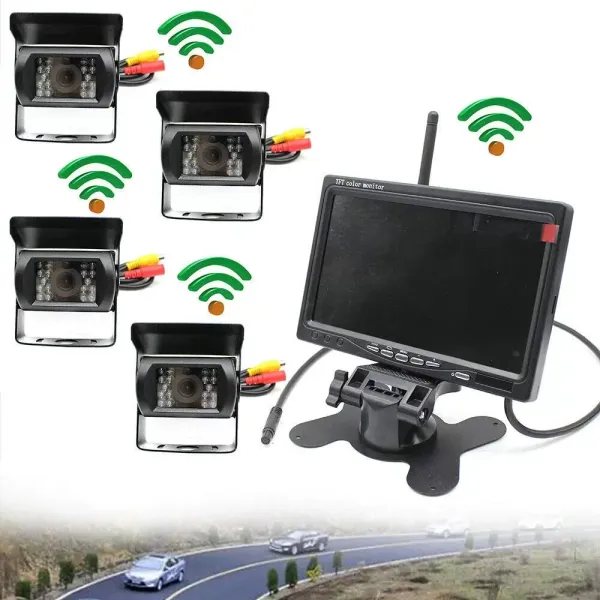 Parkovací asistenční systém pro obytné vozy 4 couvací kamery Rádio 7palcový LCD 4x bezdrátová záložní kamera do auta 7" LCD monitor pro nákladní auto Van
