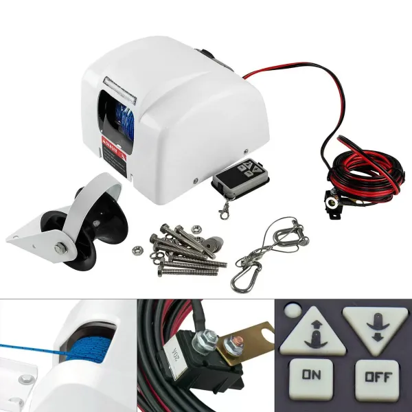 Elektrický kotevní naviják 25 lb pro slanou vodu s dálkovým ovládáním 30 m x 5 mm předem stočený splétaný kotevní kabel Elektrický kotevní naviják 25 lb pro slanou vodu s dálkovým ovládáním 30 m x 5 mm předem stočený splétaný kotevní kabel