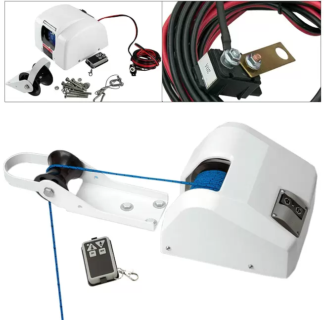 Elektrický kotevní naviják 25 lb pro slanou vodu s dálkovým ovládáním 30 m x 5 mm předem stočený splétaný kotevní kabel