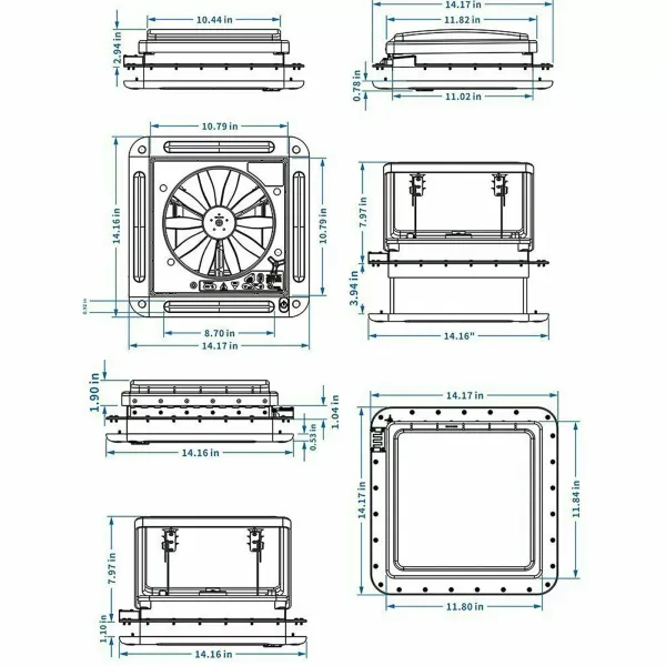 28*28 cm Poklop pro obytný automobil Střešní větrací ventilátor Střešní digestoř Odvětrání Výfuk Střešní poklop s LED světlem Bílé víko Lnner pro ozdobný kroužek