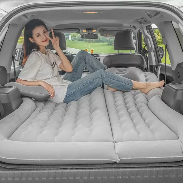 Přenosná auto matrace SUV nafukovací kempingová matrace se 2 polštáři + vzduchovou pumpou (šedá)