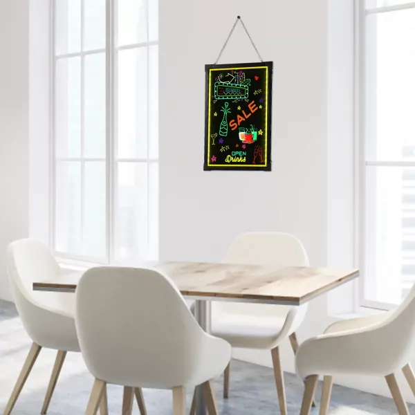 LED nástěnka 60 cm x 80 cm s dálkovým ovládáním a 8 neonovými pery, DIY design pro kavárnu, bar, restauraci, svatbu