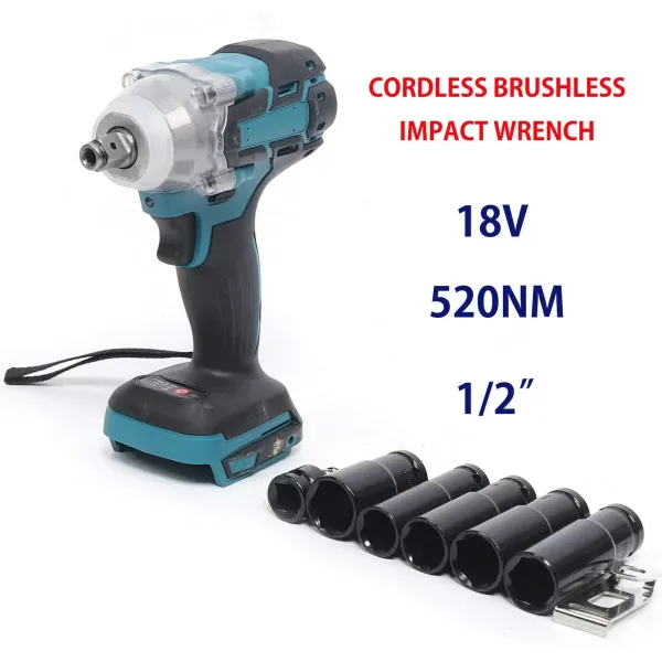 Akumulátorový rázový utahovák 520nm 1/2" ráčnový šroubovák kompatibilní s Makita