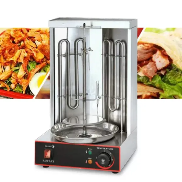 Vertikální gril na kebab, otočný stroj na grilování kebabu Vertikální gril na grilování se dvěma topnými trubkami Rotace o 360º 3000W