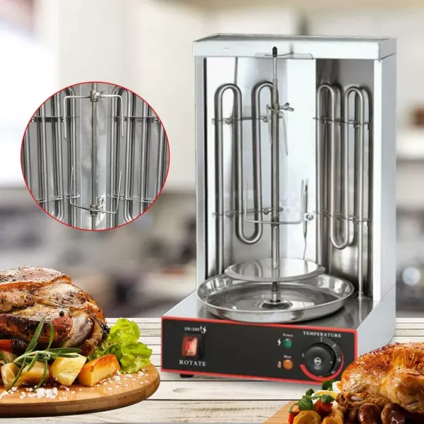 Vertikální gril na kebab, otočný stroj na grilování kebabu Vertikální gril na grilování se dvěma topnými trubkami Rotace o 360º 3000W
