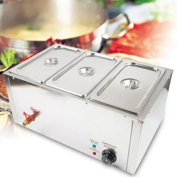 1/3*3 sada elektrického ohřívače potravin 7l nerezová teplovodní lázeň Komerční 3-pánvový Bain Marie Bufetový parní hrnec Stolní ohřívač jídla Parní stůl