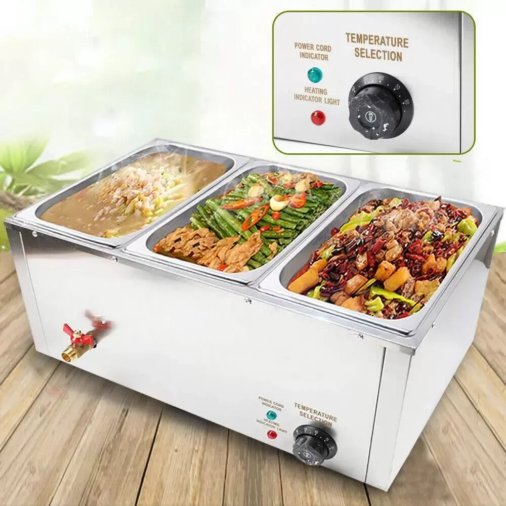 1/3*3 sada elektrického ohřívače potravin 7l nerezová teplovodní lázeň Komerční 3-pánvový Bain Marie Bufetový parní hrnec Stolní ohřívač jídla Parní stůl