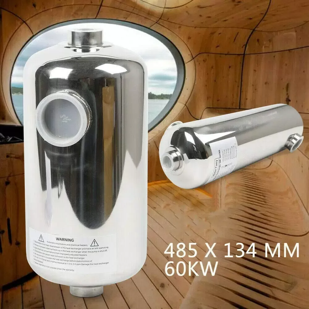 Nerezový výměník tepla pro systém ohřevu bazénu, 485 x 134 mm, 60 kW