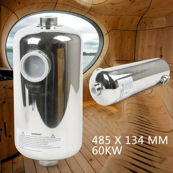Nerezový výměník tepla pro systém ohřevu bazénu, 485 x 134 mm, 60 kW