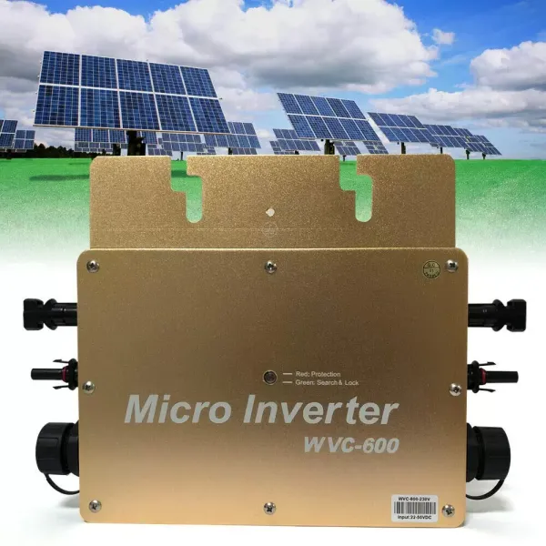 WVC-600W MPPT mikro invertor, IP65 vodotěsný solární invertor, s připojením PV Grid Digitální invertor, 22-50VDC (zlatá)