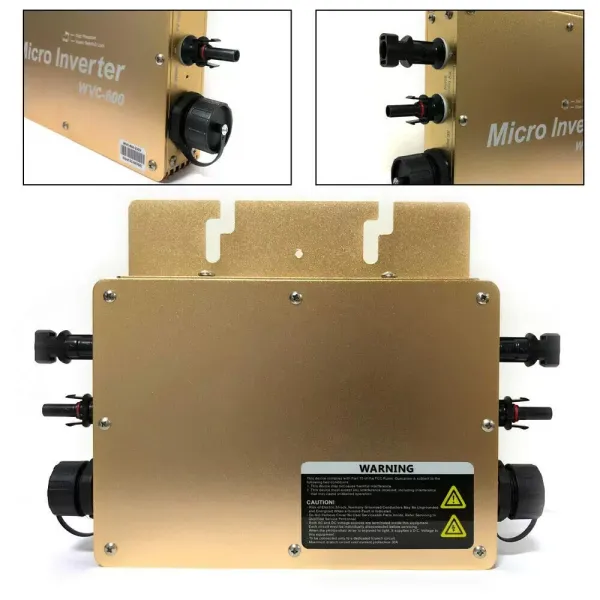 WVC-600W MPPT mikro invertor, IP65 vodotěsný solární invertor, s připojením PV Grid Digitální invertor, 22-50VDC (zlatá)