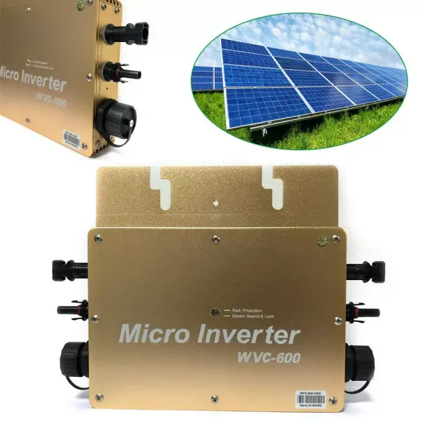 WVC-600W MPPT mikro invertor, IP65 vodotěsný solární invertor, s připojením PV Grid Digitální invertor, 22-50VDC (zlatá)