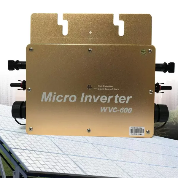 WVC-600W MPPT mikro invertor, IP65 vodotěsný solární invertor, s připojením PV Grid Digitální invertor, 22-50VDC (zlatá)