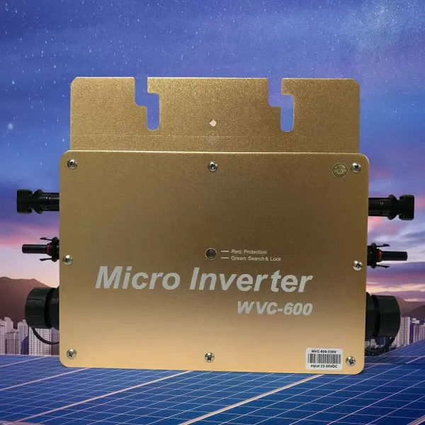 WVC-600W MPPT mikro invertor, IP65 vodotěsný solární invertor, s připojením PV Grid Digitální invertor, 22-50VDC (zlatá)