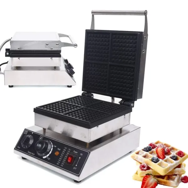 1750 W vaflovač pro 4 belgické vafle, nepřilnavý povrch, čtvercový vaflovač, s časovačem a termostatem