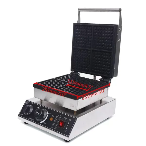 1750 W vaflovač pro 4 belgické vafle, nepřilnavý povrch, čtvercový vaflovač, s časovačem a termostatem