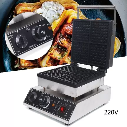 1750 W vaflovač pro 4 belgické vafle, nepřilnavý povrch, čtvercový vaflovač, s časovačem a termostatem