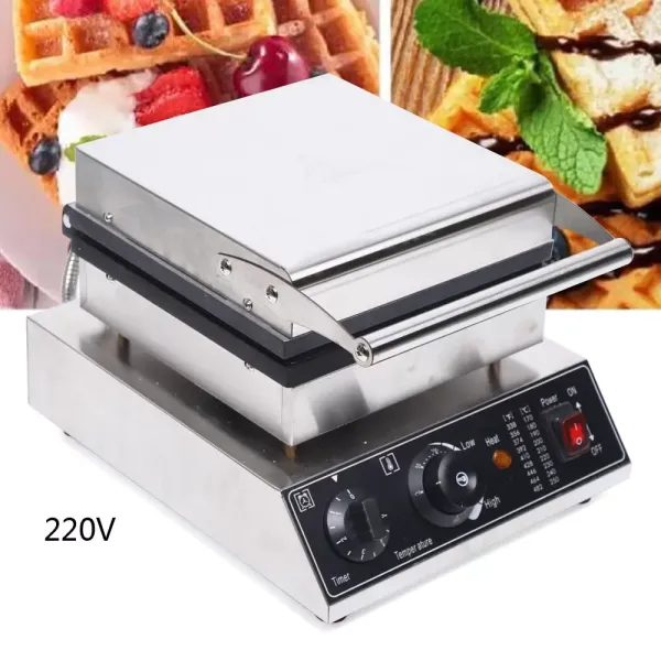 1750 W vaflovač pro 4 belgické vafle, nepřilnavý povrch, čtvercový vaflovač, s časovačem a termostatem