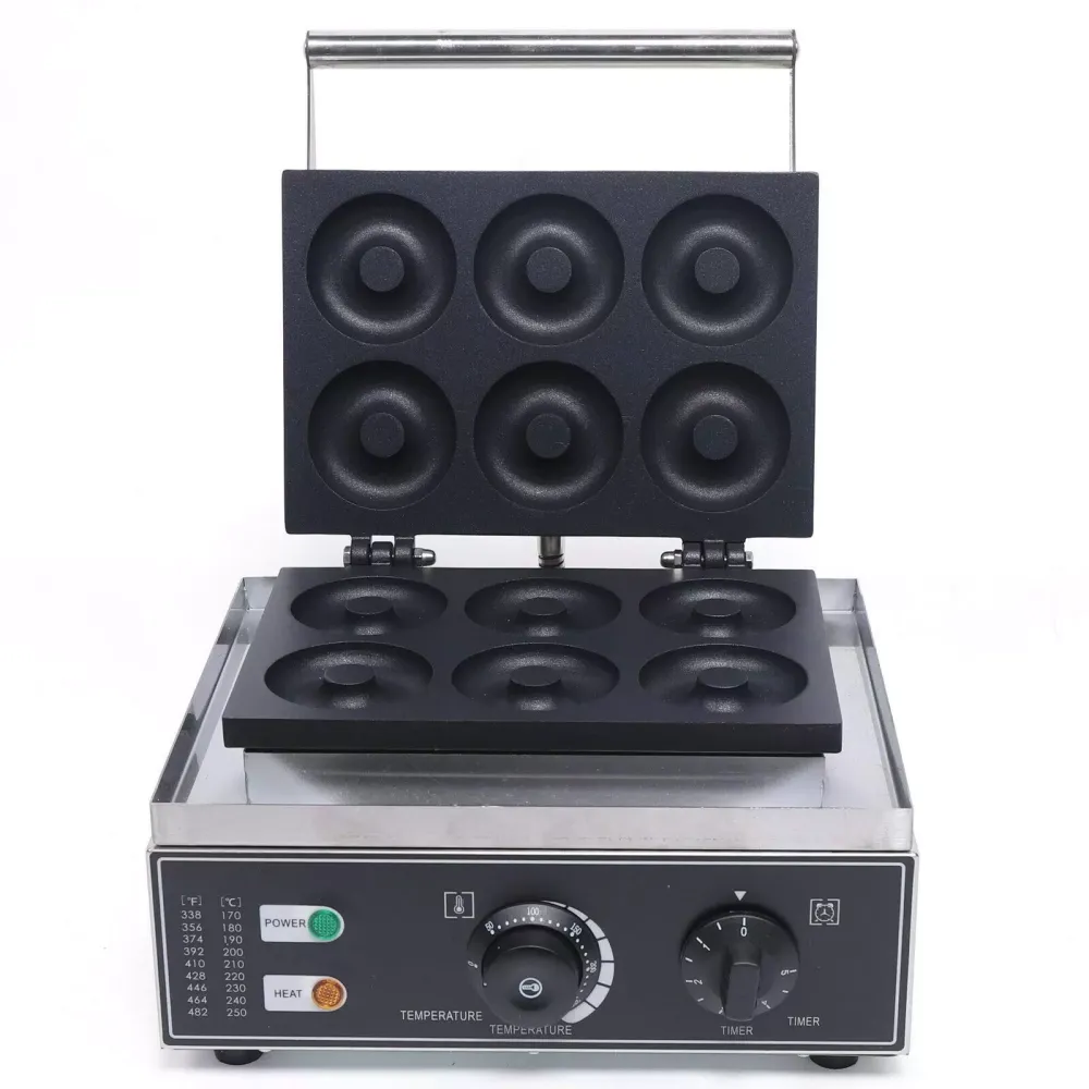 Elektrický koblihový stroj na 6 koblih - 220 V - Nerezová ocel