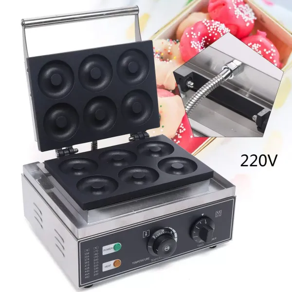 Elektrický koblihový stroj na 6 koblih - 220 V - Nerezová ocel