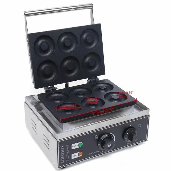 Elektrický koblihový stroj na 6 koblih - 220 V - Nerezová ocel
