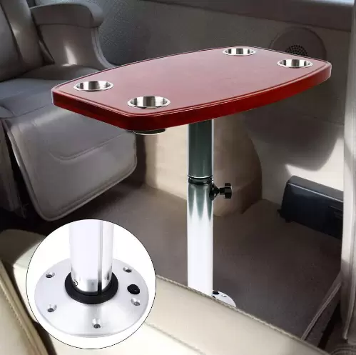 Kempingový / cestovní stůl 600 x 380 mm s hliníkovou + ABS kolovou deskou a 4 držáky nápojů