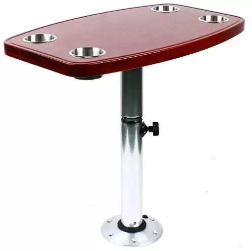 Kempingový / cestovní stolek 600 x 380 mm s hliníkovou + ABS kolovou deskou a 4 držáky nápojů