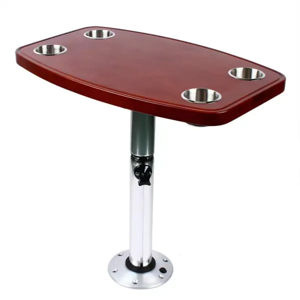 Kempingový / cestovní stolek 600 x 380 mm s hliníkovou + ABS kolovou deskou a 4 držáky nápojů