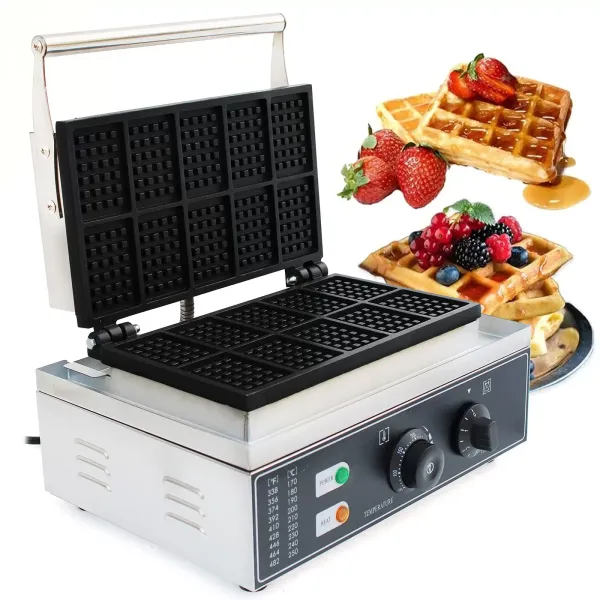 Elektrický vaflovač Nerezový vaflovač Komerční vaflovač s 10 mřížkami 1500W 50~300℃