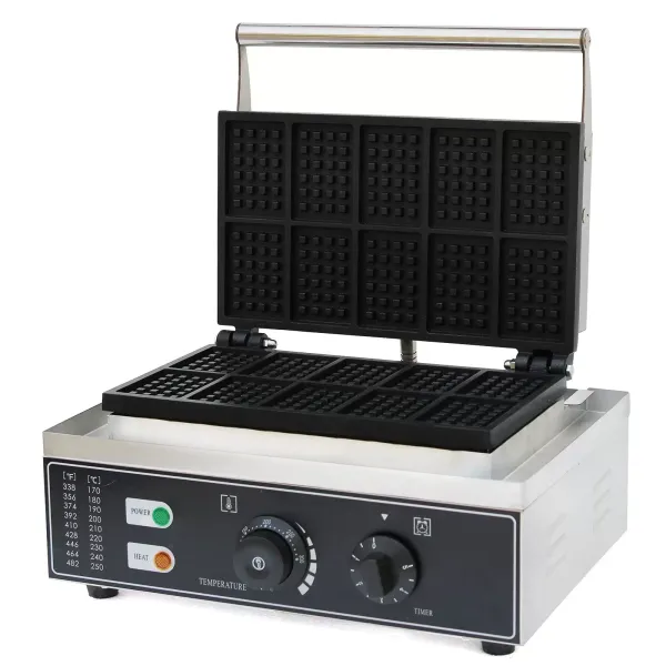 Elektrický vaflovač Nerezový vaflovač Komerční vaflovač s 10 mřížkami 1500W 50~300℃