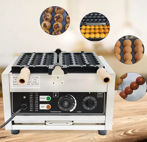 Komerční vaflovač na bublinky - 1500 W - Pro 21 minikuchyň - Nepřilnavé talíře - Snadné čištění od 50 do 300 °C - Nastavitelná teplota pomocí časovače