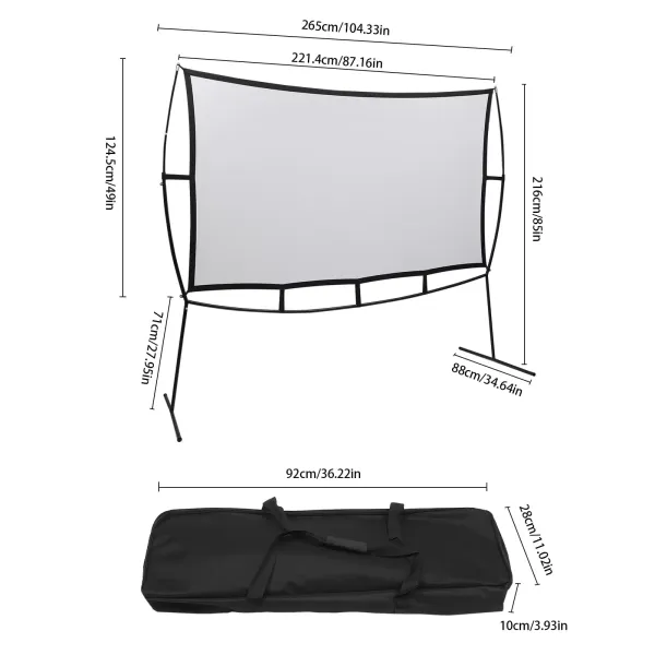 100'' 16:9 4K-HD projekční plátno pro domácí kino s podporou, kompatibilní s HDTV 2214 x 880 x 2160 mm