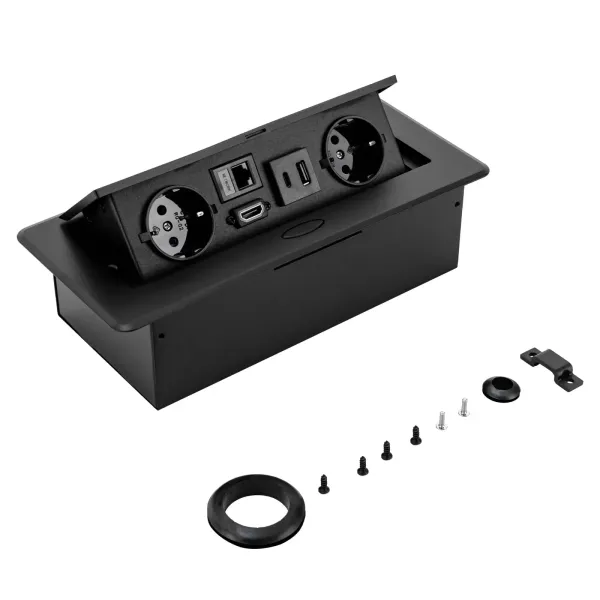 Výsuvná stolní zásuvka s 2 EU LAN HDMI nabíječkou a 5V 2A USB Typec Black
