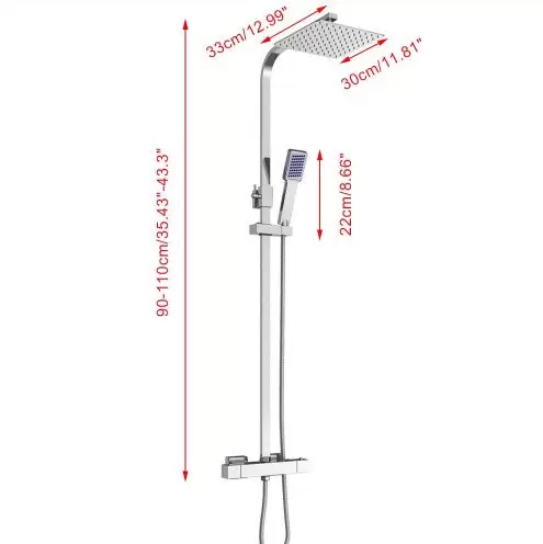 Sprchová souprava se systémem dešťové sprchy, nerezová ocel, s termostatickou sprchovou hlavicí, sprchová hlavice, 30 cm