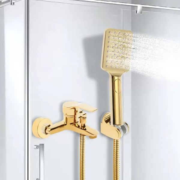 Zlatý termostatický sprchový systém Mosazná dešťová sprcha s výškově nastavitelným nástěnným držákem Zlatý termostatický sprchový systém Mosazná dešťová sprcha s výškově nastavitelným nástěnným držákem