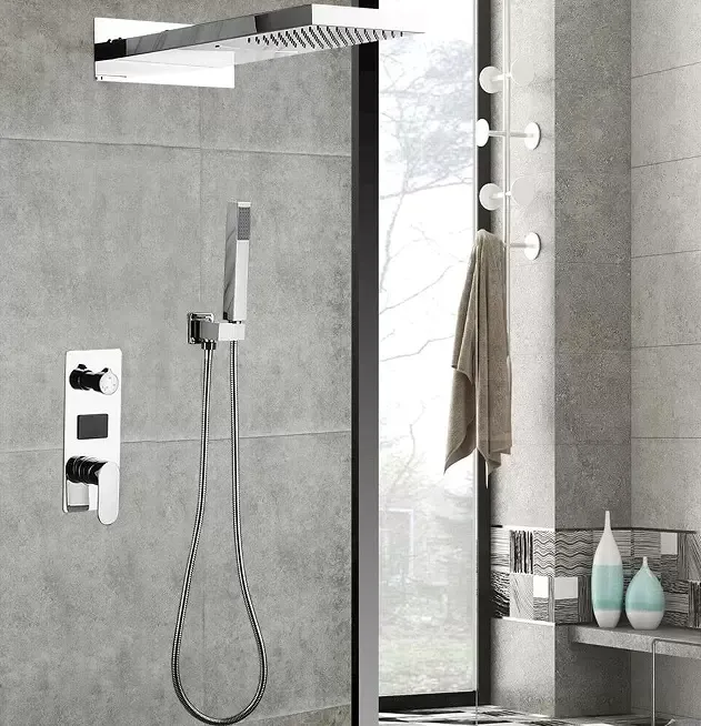 Sprchový systém s LED, nástěnný, Euro styl, multifunkční sprchový set se sprchovou hlavicí a ruční sprchou