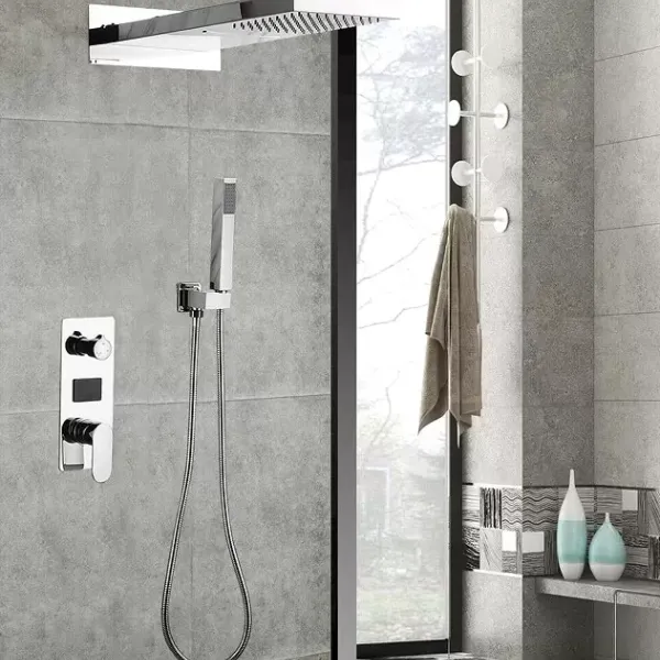 Sprchový systém s LED, nástěnný, Euro styl, multifunkční sprchový set se sprchovou hlavicí a ruční sprchou
