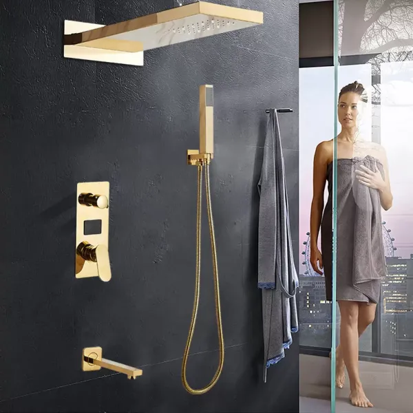 Sprchový systém s LED, nástěnný, Euro styl, multifunkční sprchový set se sprchovou hlavicí a ruční sprchou