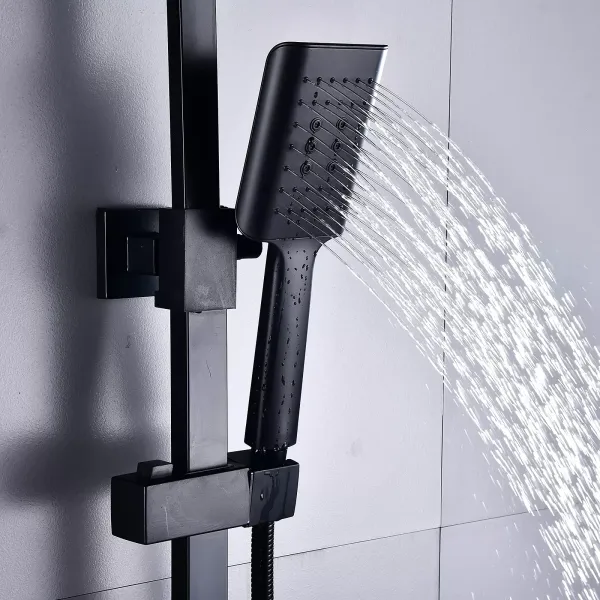 Sprchový systém 360° s termostatem 38°C Černá sprchová sprcha s dešťovou sprchou s bezolovnatou mosaznou a nerezovou trubkou pro sprchy v domácnostech a hotelech