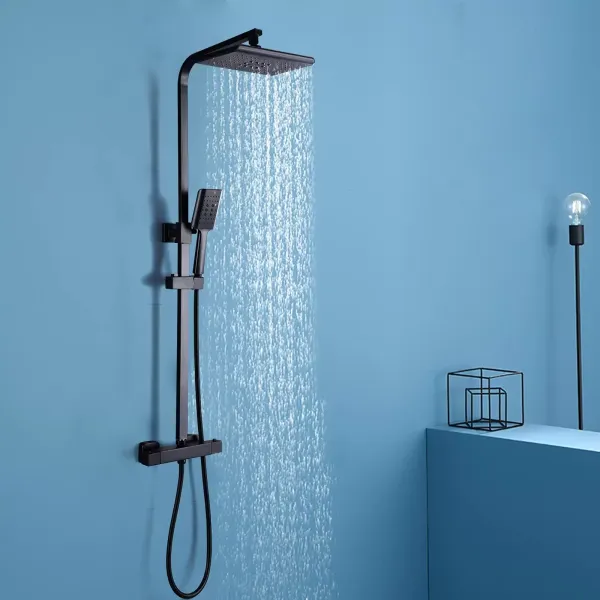 Sprchový systém 360° s termostatem 38°C Černá sprchová sprcha s dešťovou sprchou s bezolovnatou mosaznou a nerezovou trubkou pro sprchy v domácnostech a hotelech Sprchový systém 360° s termostatem 38°C Černá sprchová sprcha s dešťovou sprchou s bezolovnatou mosaznou a nerezovou trubkou pro sprchy v domácnostech a hotelech