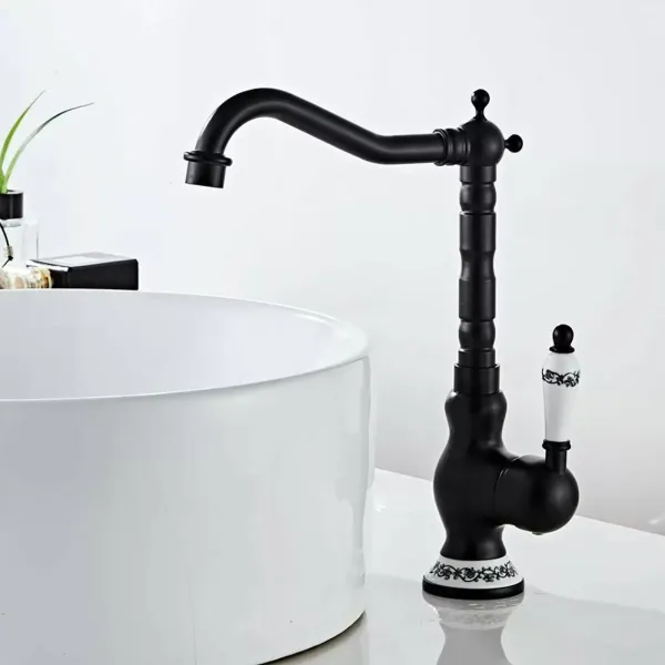 Tradiční matná černá kuchyňská baterie do koupelny umyvadlová baterie v retro stylu Tradiční matná černá kuchyňská baterie do koupelny umyvadlová baterie v retro stylu