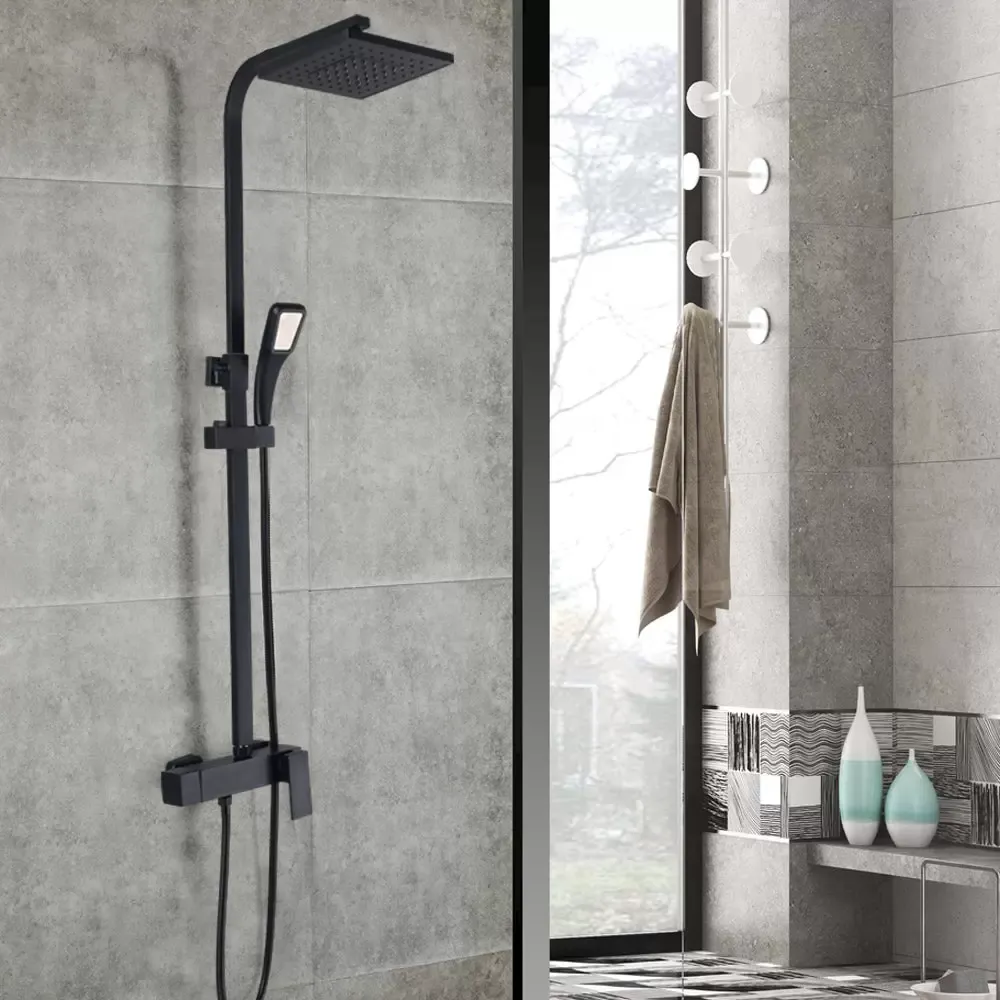 Černý sprchový sloup do koupelny Kompletní sprchový set se sprchovou baterií a ruční sprchou Nastavitelná výška
