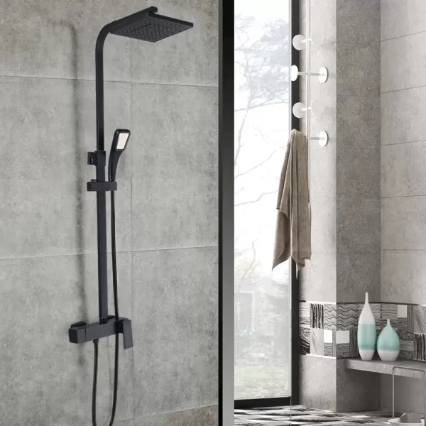 Černý sprchový sloup do koupelny Kompletní sprchový set se sprchovou baterií a ruční sprchou Nastavitelná výška