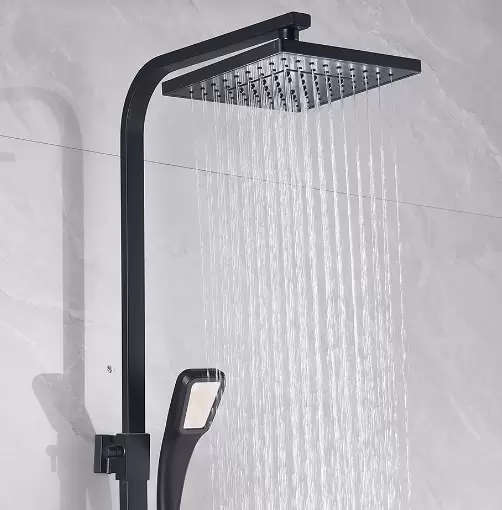 Černý sprchový sloup do koupelny Kompletní sprchový set se sprchovou baterií a ruční sprchou Nastavitelná výška