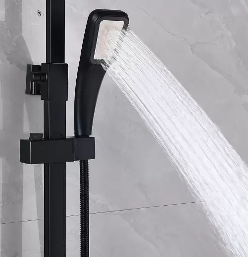 Černý sprchový sloup do koupelny Kompletní sprchový set se sprchovou baterií a ruční sprchou Nastavitelná výška