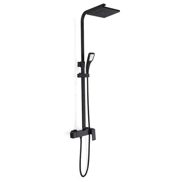 Černý sprchový sloup do koupelny Kompletní sprchový set se sprchovou baterií a ruční sprchou Nastavitelná výška Černý sprchový sloup do koupelny Kompletní sprchový set se sprchovou baterií a ruční sprchou Nastavitelná výška