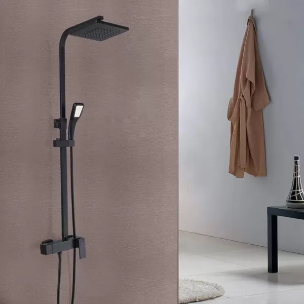 Černý sprchový sloup do koupelny Kompletní sprchový set se sprchovou baterií a ruční sprchou Nastavitelná výška Černý sprchový sloup do koupelny Kompletní sprchový set se sprchovou baterií a ruční sprchou Nastavitelná výška