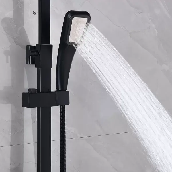 Černý sprchový sloup do koupelny Kompletní sprchový set se sprchovou baterií a ruční sprchou Nastavitelná výška Černý sprchový sloup do koupelny Kompletní sprchový set se sprchovou baterií a ruční sprchou Nastavitelná výška